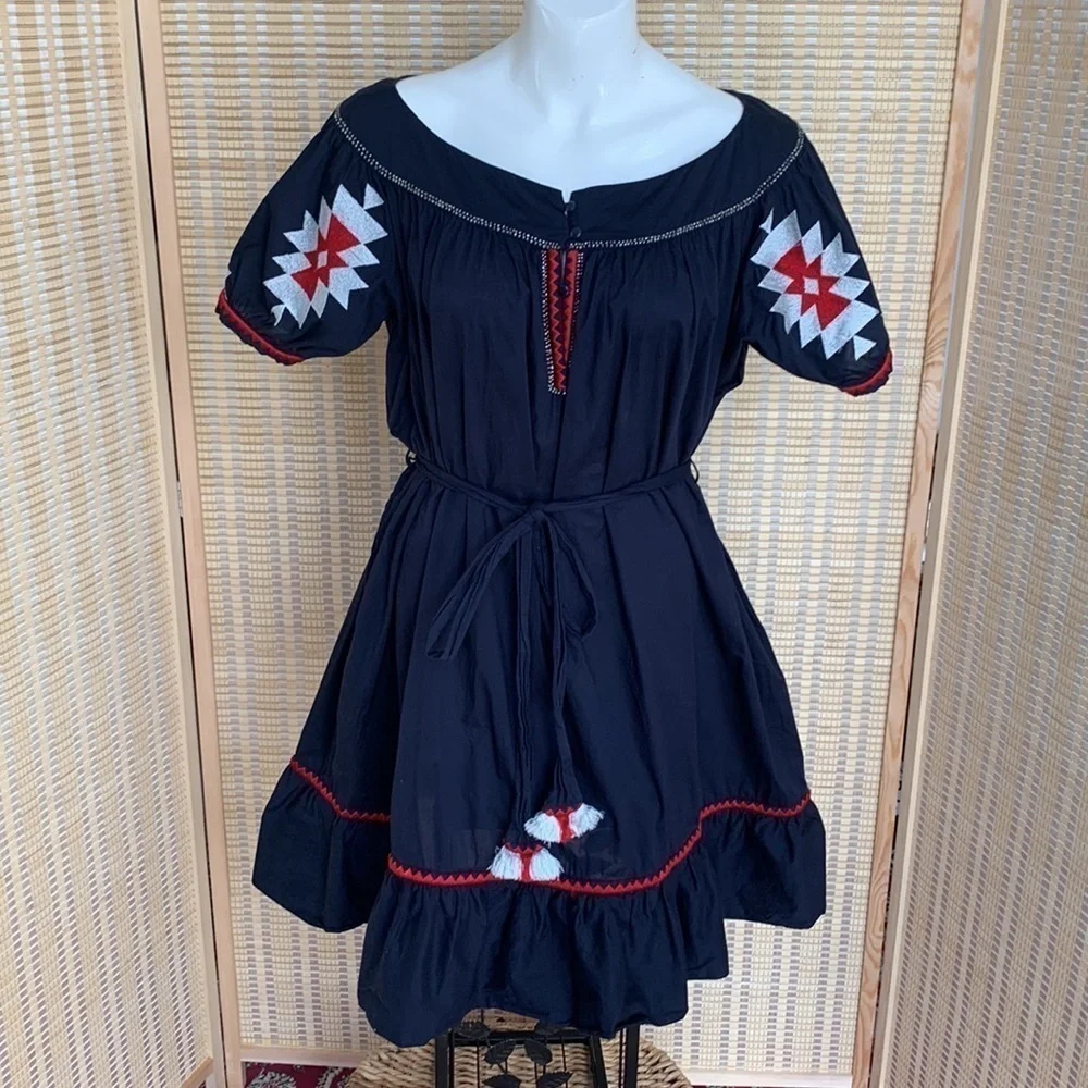 Tory Burch Alicia Embroidered Cotton Voile Boho embroidered Dress, size 10